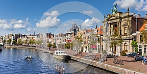 Panorama of the Spaarne canal in the center of Haarlem