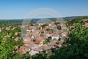 Panorama of Sremski Karlovci. Panoramic view of the roofs of the house, Chappel of Peace a