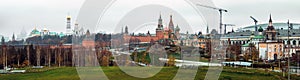 Panorama of St. Basil`s Cathedral Pokrovsky Cathedral and the Moscow Kremlin