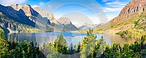 Panorama of St. Mary Lake and Wild Goose Island photo