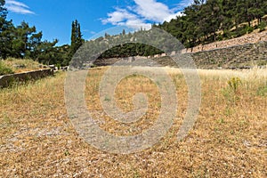 Panorama of Stadium at Ancient Greek archaeological site of Delphi, Greece
