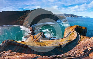 Panorama of stairs in gaztelugatxe in Basque Country