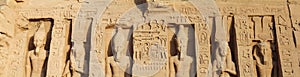 Panorama of statues at Nefertari temple in Abu Simbel