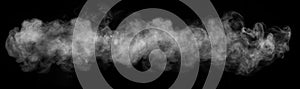 Panorama of steam, smoke, gas isolated on a black background. Swirling, writhing smoke to overlay