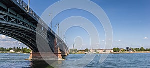 Panorama of the steel bridge over the river Rhine in Mainz