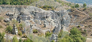 Panorama of stone dolls pillars valley of Kuklica