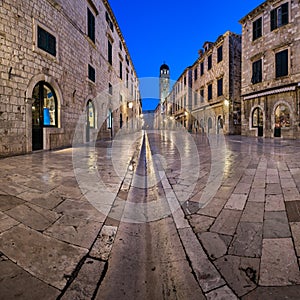 Panorama of Stradun Street in the Morning, Dubrovnik, Dalmatia,