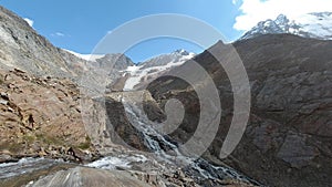 Panorama of streams in the Palla Bianca glacier region in strong retreat