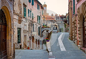 Panorama of the street in the beautiful medieval town of Sorano