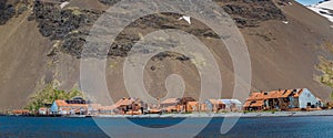 Panorama of Stromness Bay where Shackleton was saved