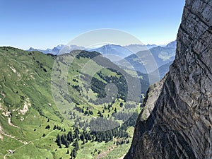Panorama from the summit of Schiberg situated between the Alpine valleys Oberseetal and Wagital Waegital or WÃ¤gital, Innerthal