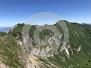 Panorama from the summit of Schiberg situated between the Alpine valleys Oberseetal and Wagital Waegital or WÃ¤gital, Innerthal