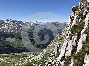 Panorama from the summit of Schiberg situated between the Alpine valleys Oberseetal and Wagital Waegital or WÃ¤gital, Innerthal