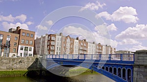 Panorama in Sunny day of Liffey Bridge in Dublin, Ireland