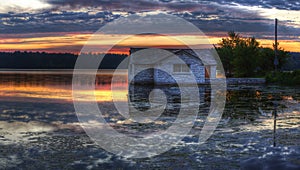 Panorama of a sunrise on a lake photo