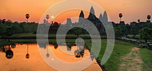 Panorama of sunrise over Angkor Wat