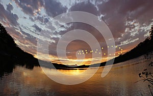 Panorama sunrise with sun forming an infinity analemma