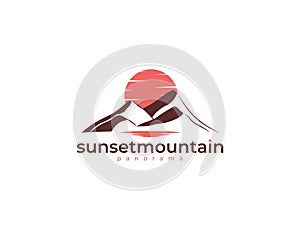 Panorama sunset mountain and hill adventure logo illustration