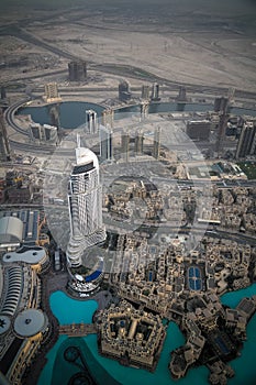 Panorama sunset view to Dubai skyscrapers, UAE