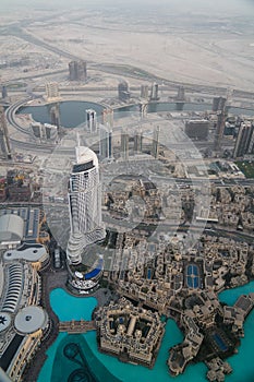 Panorama sunset view to Dubai skyscrapers, UAE