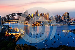 Panorama of Sydney harbour and bridge in Sydney city