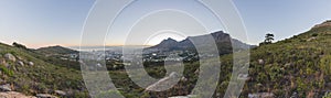 Panorama of Table Mountain in Cape Town at sunset