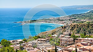 Panorama with Taormina and giardini naxos towns