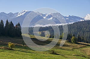 Panorama of the Tatra Mountains from the viewpoint at Bukowina Tatrzanska