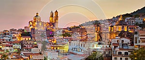 Panorama of Taxco city at sunset, Mexico