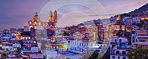 Panorama of Taxco city at sunset, Mexico