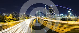 Panorama Of Tel Aviv City And Ayalon Freeway At Night