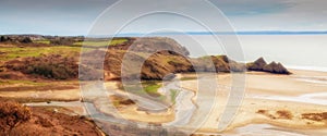 Panorama of Three Cliffs Bay Gower