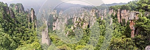 Panorama: Tianzi Mountain column karst at Wulingyuan Scenic Area, Zhangjiajie National Forest Park, Hunan, China