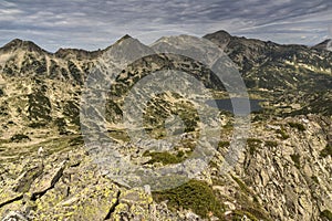 Panorama to Popovo Lake from Dzhano peak, Pirin mountain, Bulgaria