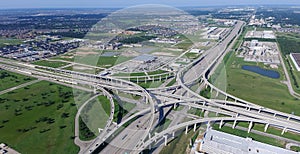 Panoramic vertical view Katy freeway Interstate 10 with clear bl