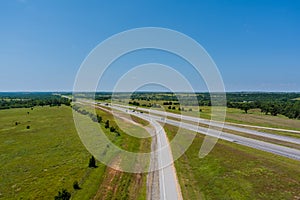 Panorama top view of original Route 66 roadbed near Clinton Oklahoma.