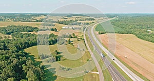 Panorama top view of original Route 66 roadbed near Clinton Oklahoma.