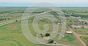 Panorama top view of original Route 66 roadbed near Clinton Oklahoma.