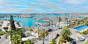 Panorama of Torrevieja harbour view from above. Spain