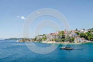 Panorama of the tourist island of Skiathos in Greece