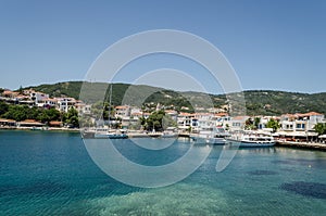 Panorama of the tourist island of Skiathos in Greece