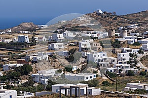 Panorama of Town of Ano Mera, island of Mykonos, Greece
