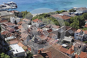 Panorama of town and seaside Omis in Croatia