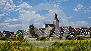 Panorama of Traditional dutch Village with colorful wooden house