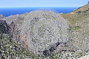 Panorama of Tramuntana mountains along the sea, Mallorca, Spain photo