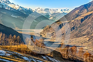 Panorama trentino alto adige val venosta church mountain winter