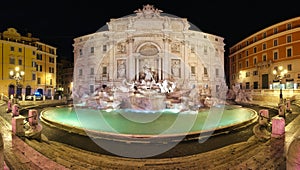 Panorama of Trevi Fountain without visitors at night