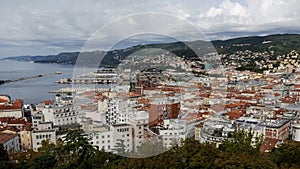 Panorama of Trieste city on the Adriatic sea in Italy