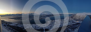 Panorama of Tromso with beautifull sunset in Winter in Norway