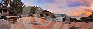 Panorama of tropical beach before sunset